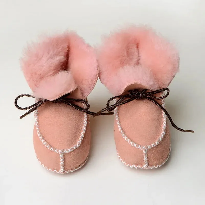 Genuine Leather Plush Wool Fur First Walker Moccasins Boots